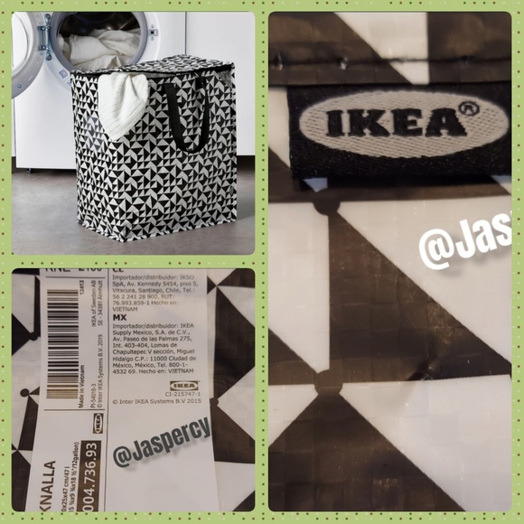 +IKEA - KNALLA Two (2) Tote Bags 12 Gal Black & White Geometric Storage Bins NWT - Picture 4 of 11